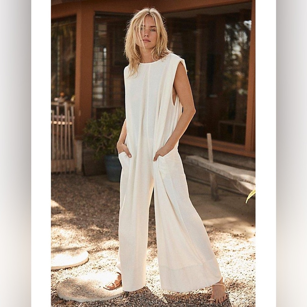 Free People Cream Sleeveless Jumpsuit